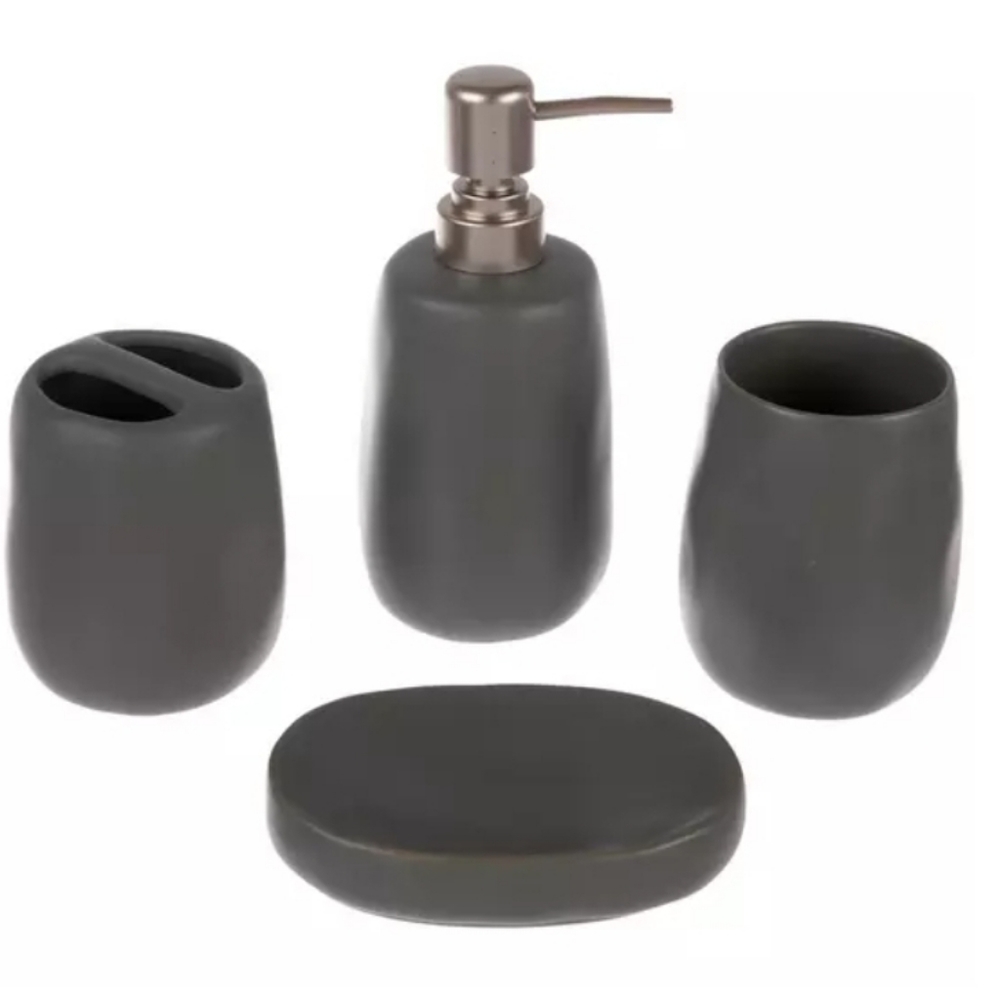 HOBBY LOBBY Gray Ceramic Bathroom Accessories‎ Set, 4-Piece